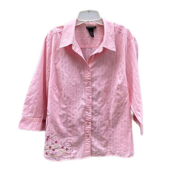 Lane Bryant size 18 100% cotton embroidered 3/4 “ sleeve button front  top - Picture 1 of 9